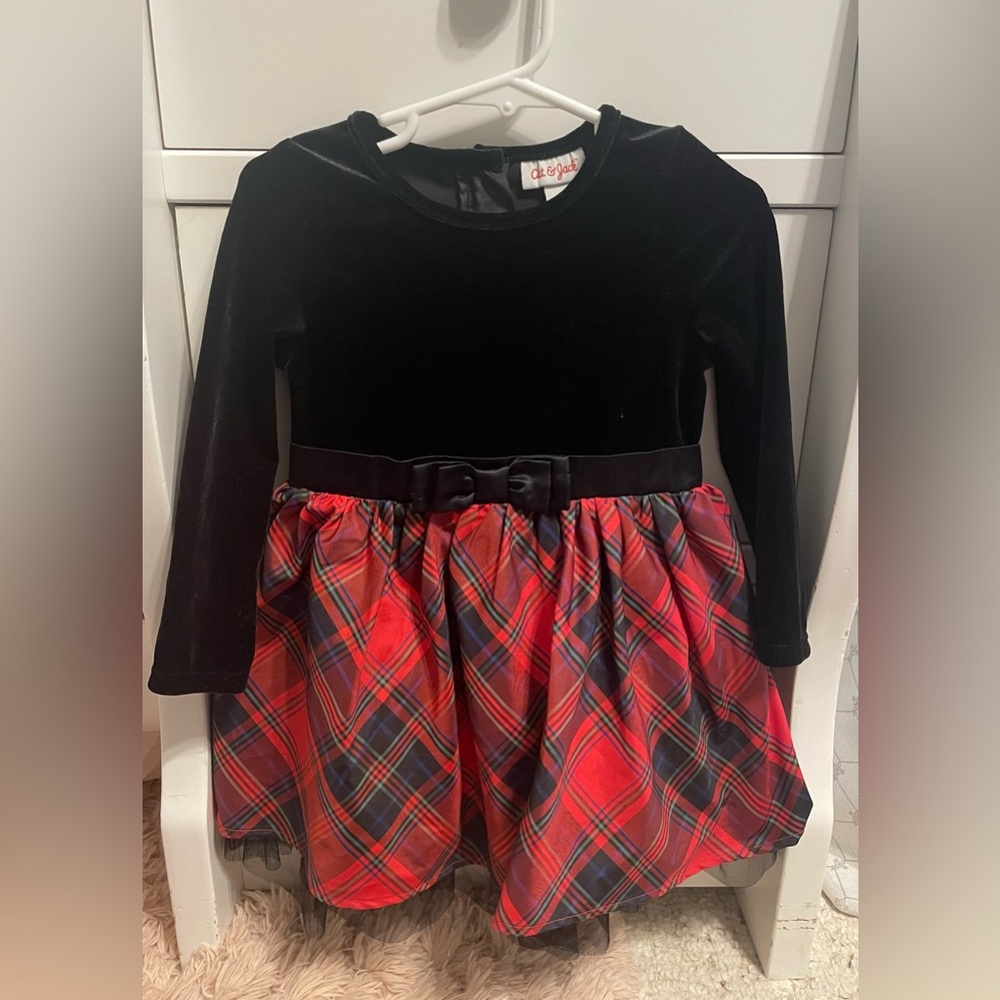 2T Cat & Jack Tartan Plaid Velvet Dress